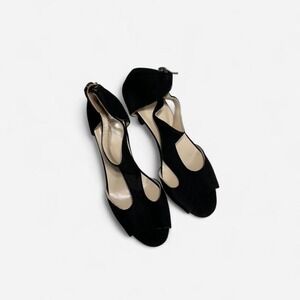 Black Ankle Strap Heels Size 35 (US 5–5.5) Open Toe Sandals